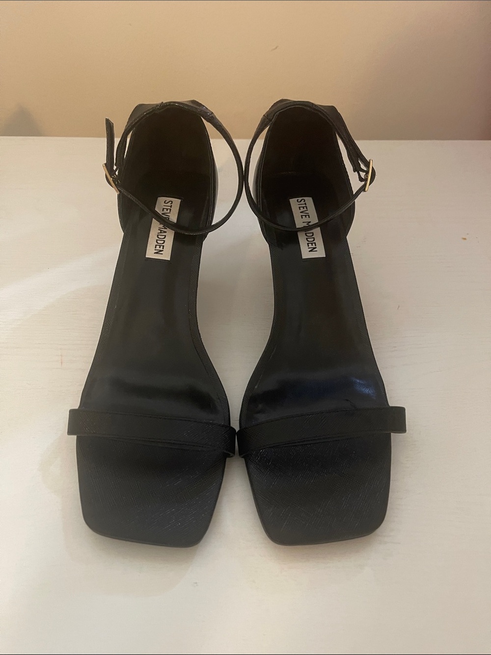 Steve Madden Black Square-Toe Ankle-Strap Heels